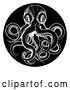 Vector Clip Art of Woodcut Octopus in a Black Circle by AtStockIllustration