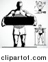 Vector Clipart Black and White Retro Bodybuilders by BestVector