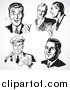 Vector Clipart Five Black and White Retro Business Men by BestVector