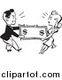 Vector Clipart of a Retro Black and White Man and Woman Fighting over Money by BestVector