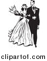 Vector Clipart of a Retro Bride and Groom Walking Arm in Arm by BestVector