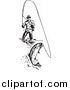Vector Clipart of a Retro Wading Fisherman Reeling in a Fish by BestVector