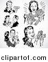 Vector Clipart of Retro Black and White Men and Women with Cash and a Check by BestVector